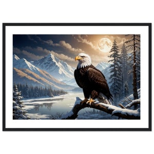 Poster con cornice aquila calva, decorazione da parete aquila calva, aquila calva in Alaska Winter Classic carta opaca poster con cornice in legno