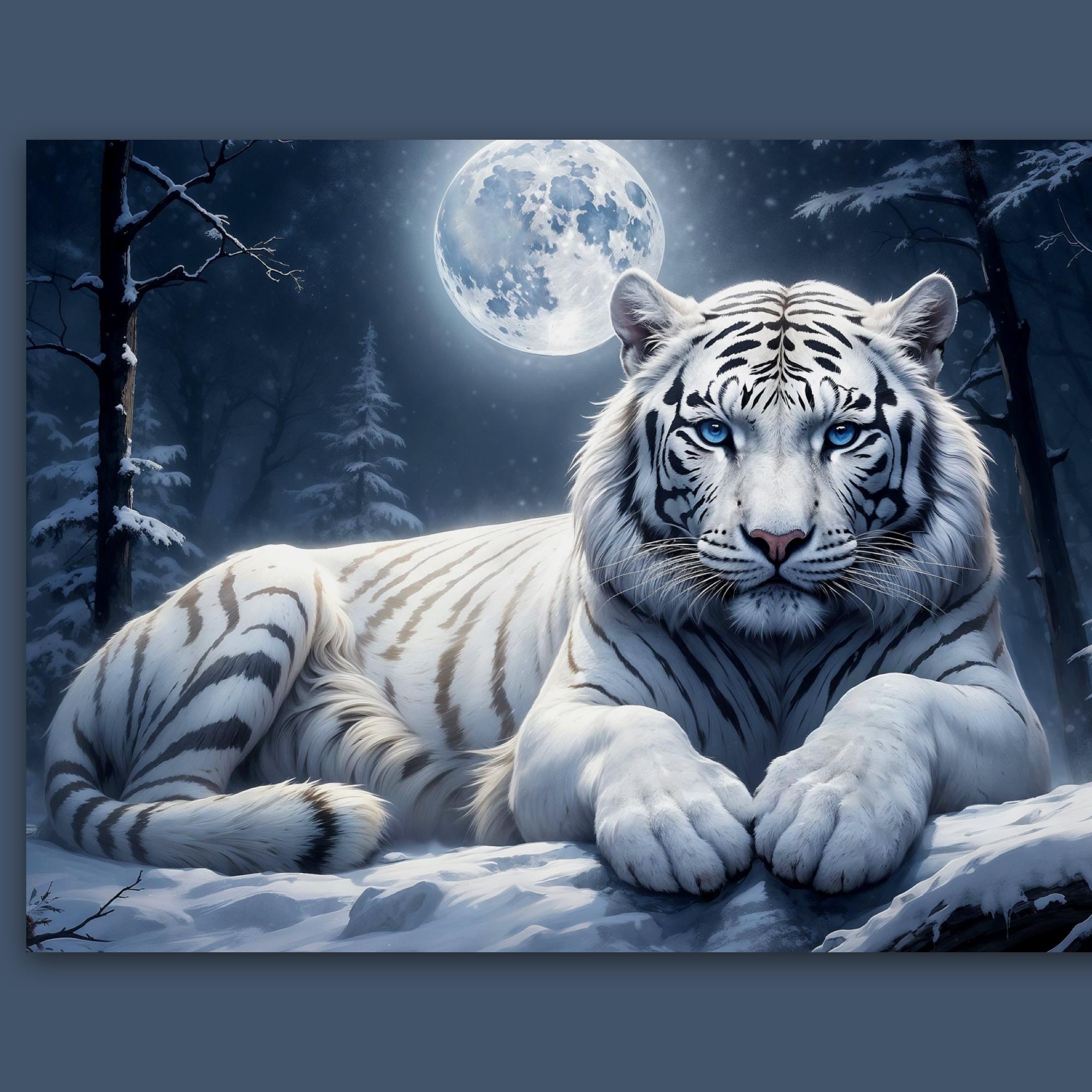 中株　P.Full Moon (White Tiger) Spored. White Tiger Wall Decor, White Tiger Print, White Tiger Premium