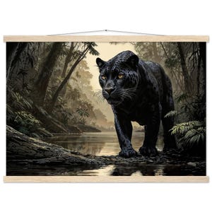Poster di giaguaro nero, poster da parete di giaguaro melanico nero, poster di carta opaca premium di giaguaro selvatico con gancio