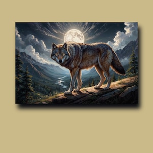 Poster del lupo grigio, decorazione da parete della foresta nazionale di Salmon-Challis, arte murale del lupo grigio, poster di carta opaca premium del lupo
