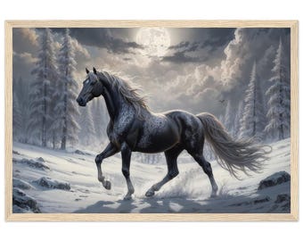 馬のウォールアート：冬の風景の額入りプリント