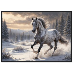 Poster Appaloosa Pferde, Winterszene, Druck mit Holzrahmen