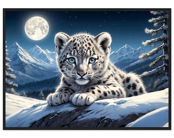 ユキヒョウの子、ユキヒョウの絵画、かわいい子猫のアート、赤ちゃんの