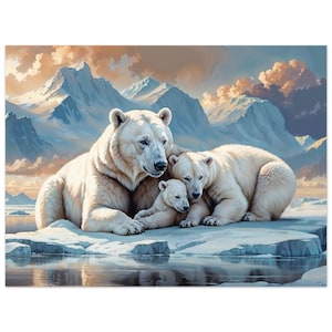 Polar Bear Family Poster, Polar Bear Wall Art, Polar Bear Premium Matte Paper Poster