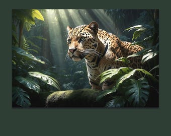 熱帯雨林のジャガー野生猫アート - 野生動物プリント