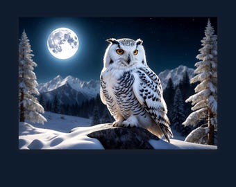満月の夜のシロフクロウ - 野生動物のプリント