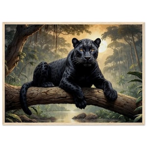 Black Jaguar Framed Print, Melanistic Black Jaguar Home Decor, Black Jaguar Wall Hanging, Jaguar Premium Matte Paper Wooden Framed Poster