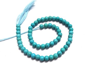 1-5 Strand Turquoise Blue Magnesite Howlite Round 6mm 8mm Beads Natural Gemstone Smooth Loose Beads Jewellery Making Magnesite Turquoise