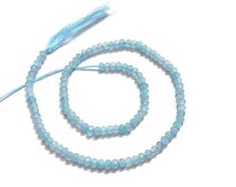 Aqua Chalcedony Rondelle Faceted 4-4.5mm Beads Natural Gemstone, 12 Inch Strand