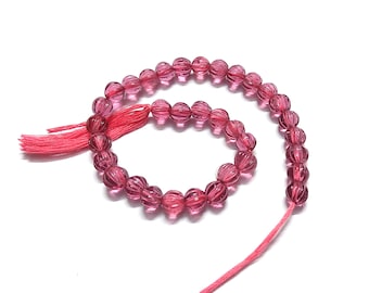 Pink Tourmaline Quartz Carved Muskmelon Style 6-7mm Beads, 8" Strand