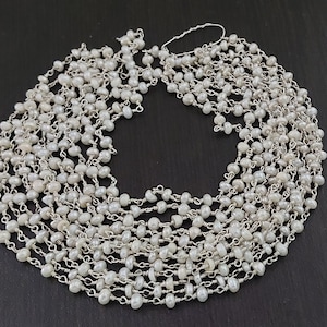 3 Feet Freshwater Pearl Rondelle Smooth 3-4mm/4-4.5mm/4.5-5mm Beads, Natural Freshwater Pearl Silver Rosary Chain, Freshwater Pearl Chain