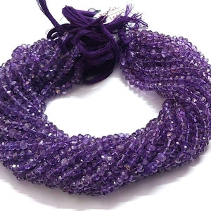 Natural Amethyst Rondelle Faceted Gemstone Beads - 5-6mm, 12&quot; Strand