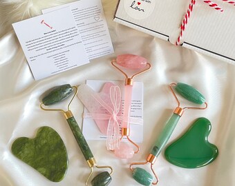 Outil en cristal de gua sha, rouleau pour le visage en jade, ensemble de rouleaux pour le visage, outil de massage du corps et du visage en pierre naturelle, plaque à gratter, cadeau d'outil de soin de la peau