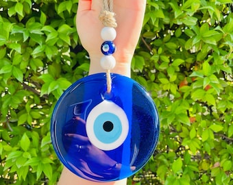 Evil Eye Wall Hanging, Glass Evil Eye Wall Charm, Blue Evil Eye Wall Art, Home Decor, New Home Gift Idea, House Protection, Wall Decoration