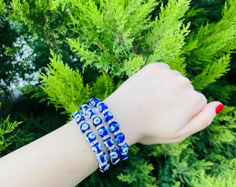 Valentijnsdag geschenk, boze oog glazen kralen armband, bescherming armband, verstelbare stretch boze oog armband, Turkse boze oog sieraden, cadeau