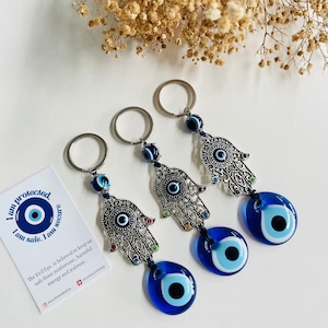 Hamsa Hand Schlüsselanhänger, Evil Eye Schlüsselanhänger, Hamsa Schlüsselanhänger, Schutz Charm, Handgefertigter Schlüsselanhänger, Türkisch Nazar, Evil Eye Taschenanhänger, kleines Geschenk