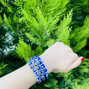 Valentines Day Gift, Evil Eye Glass Bead Bracelet, Protection Bracelet, Adjustable Stretch Evil Eye Bracelet, Turkish Evil Eye Jewelry, Gift