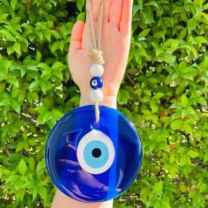 Evil Eye Wall Hanging, Glass Evil Eye Wall Charm, Blue Evil Eye Wall Art, Home Decor, New Home Gift Idea, House Protection, Wall Decoration