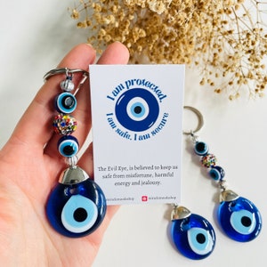 Porte-clés mauvais œil en verre bleu, porte-clés mauvais œil en verre bleu, porte-clés porte-bonheur, porte-clés pour sac, amulette de protection, accessoire de voiture, porte-clés cadeaux