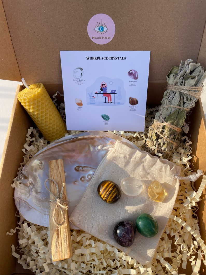 Arbetsplatskristallset, Arbetsplatshelande kit, Presentset för helande kristaller, Kristallset för arbetsbord, Arbetskristaller, Kit för arbetsenergiskydd bild 6