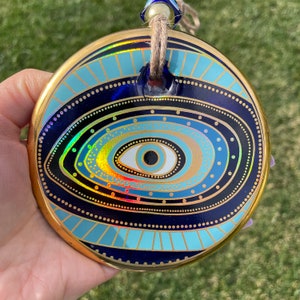 Dekoracja ścienna Evil Eye, zawieszka ścienna, urok ścienny Evil Eye, szklana sztuka ścienna Evil Eye, wystrój domu, ochrona domu, prezent na szczęście, pomysł na prezent