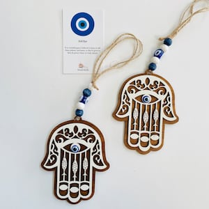 Hamsa Evil Eye Wall Hanging, Hamsa Home Decor, Hand Of Fatima, Drewniana dekoracja ścienna, Dekoracja drzwi, Powodzenia, Wystrój ogrodu, Uroczy prezent dla mamy