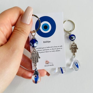 Hamsa Keychain, Evil Eye Bead Keychain, Handcrafted Keyring, Spiritual Accessory, Glass Blue Evil Eye Charm, Gift for Protection, Key chain