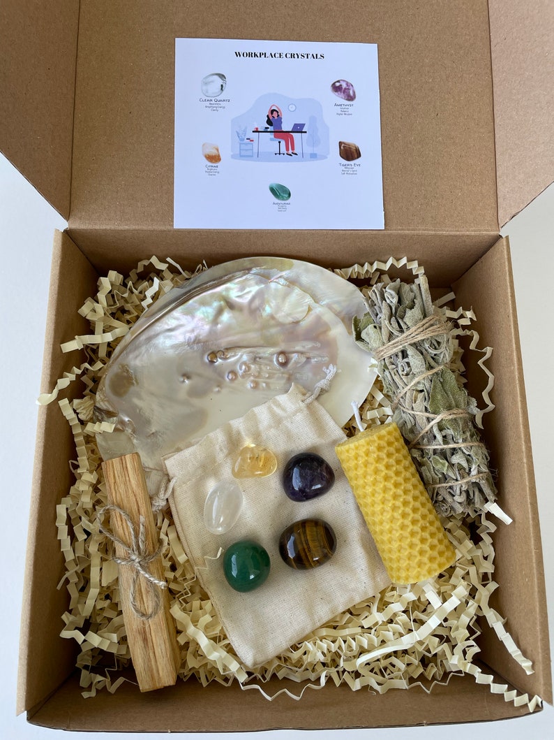 Arbetsplatskristallset, Arbetsplatshelande kit, Presentset för helande kristaller, Kristallset för arbetsbord, Arbetskristaller, Kit för arbetsenergiskydd bild 7