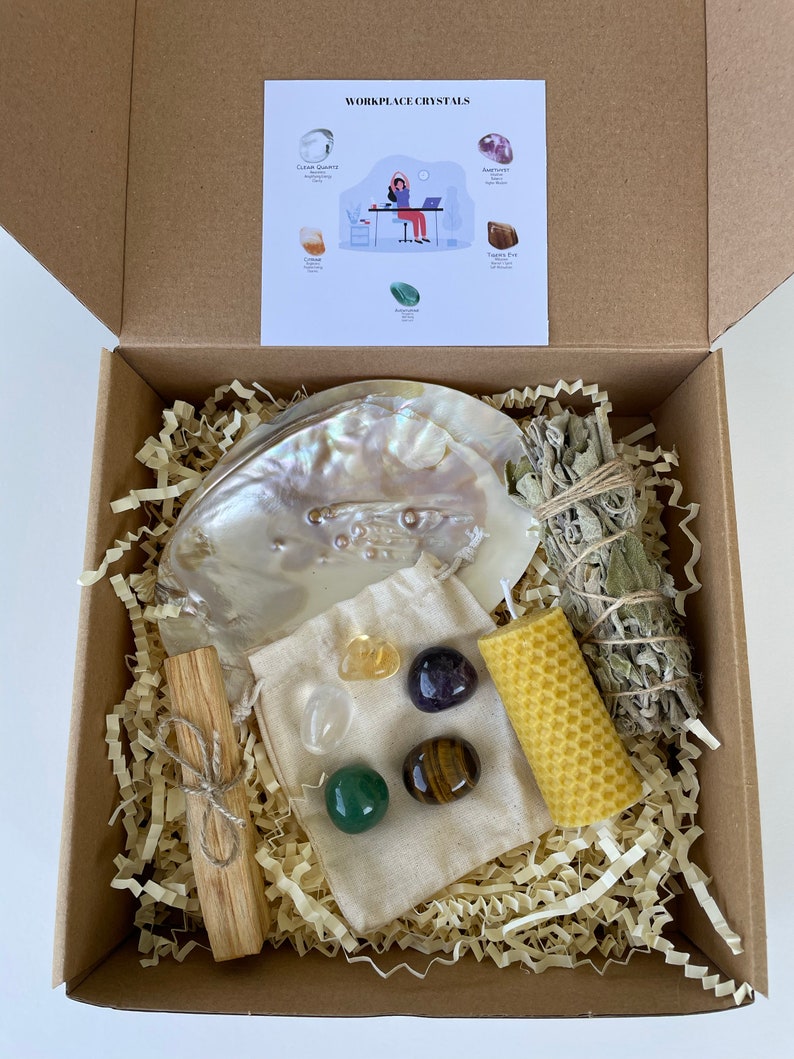 Arbetsplatskristallset, Arbetsplatshelande kit, Presentset för helande kristaller, Kristallset för arbetsbord, Arbetskristaller, Kit för arbetsenergiskydd bild 8
