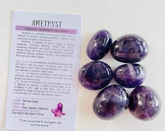 Amethyst Tumbled Crystal, Tumbled Amethyst Stone, Crown Chakra Crystal, Polished Amethyst Gemstone