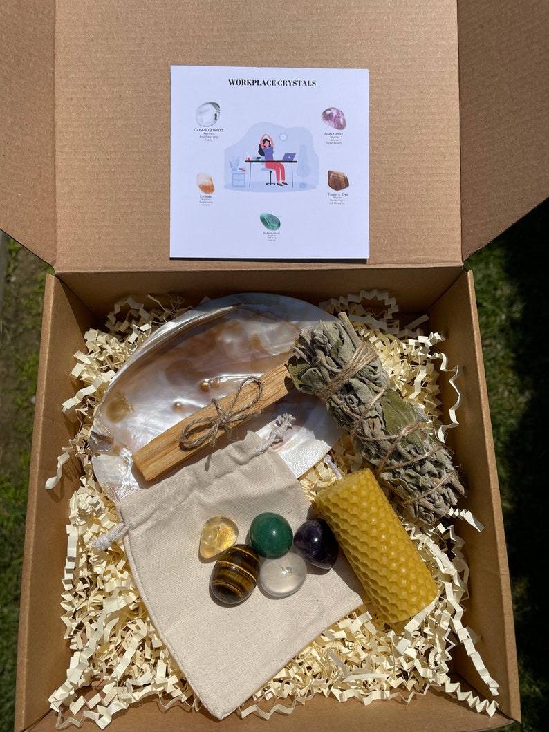 Arbetsplatskristallset, Arbetsplatshelande kit, Presentset för helande kristaller, Kristallset för arbetsbord, Arbetskristaller, Kit för arbetsenergiskydd bild 10