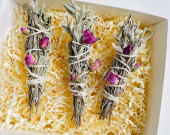 Bâtonnets de bavure de sauge rose, Bâtonnet de bavure de sauge, Bâtonnet de bavure d'amour, plante médicinale, nettoyage énergétique, nettoyage de la maison, encens à la sauge, paquet d'encens