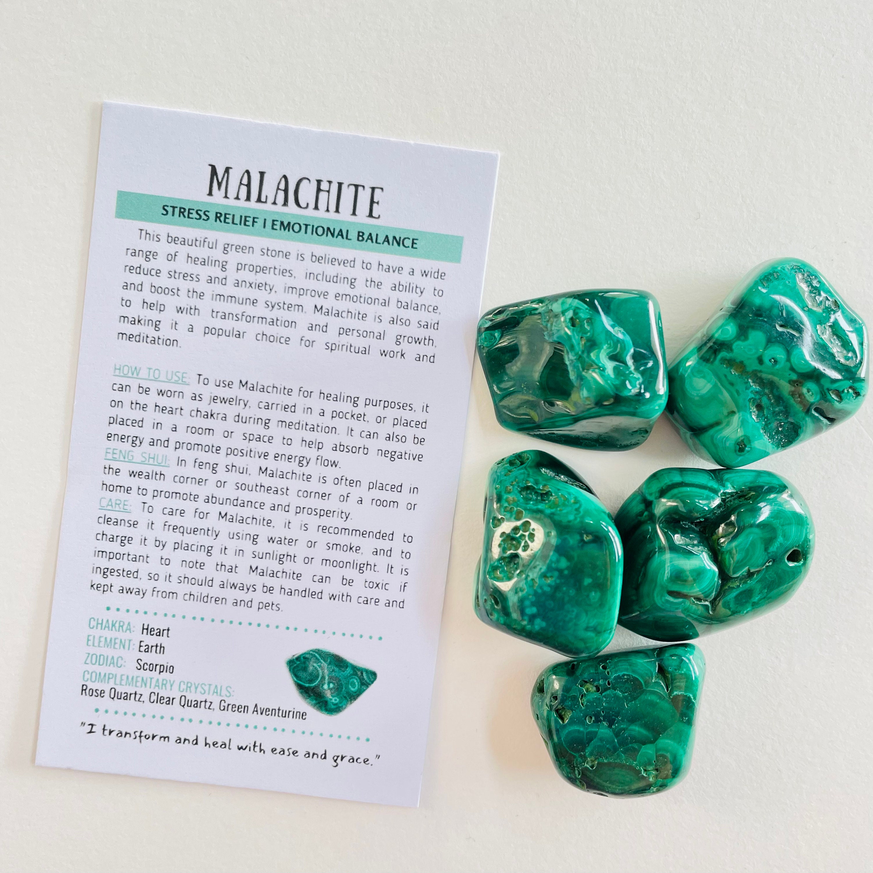 Malachite Tumbled Stone, Tumbled Malachite Crystal, Polished Green Malachite Gemstone, Natural Malachite Stone