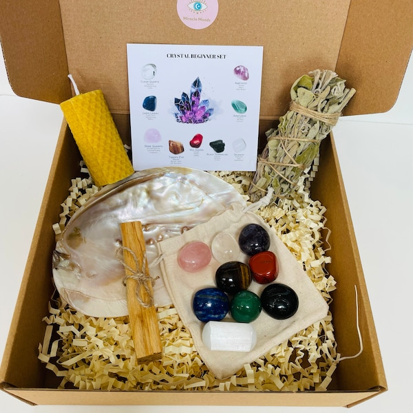 BEGINNERS Crystal Set, Healing Crystal Starter Kit, 9 Metaphysical Crystals For Beginners, Gemstone Starter Set, Raw Stones, Tumbled Stones