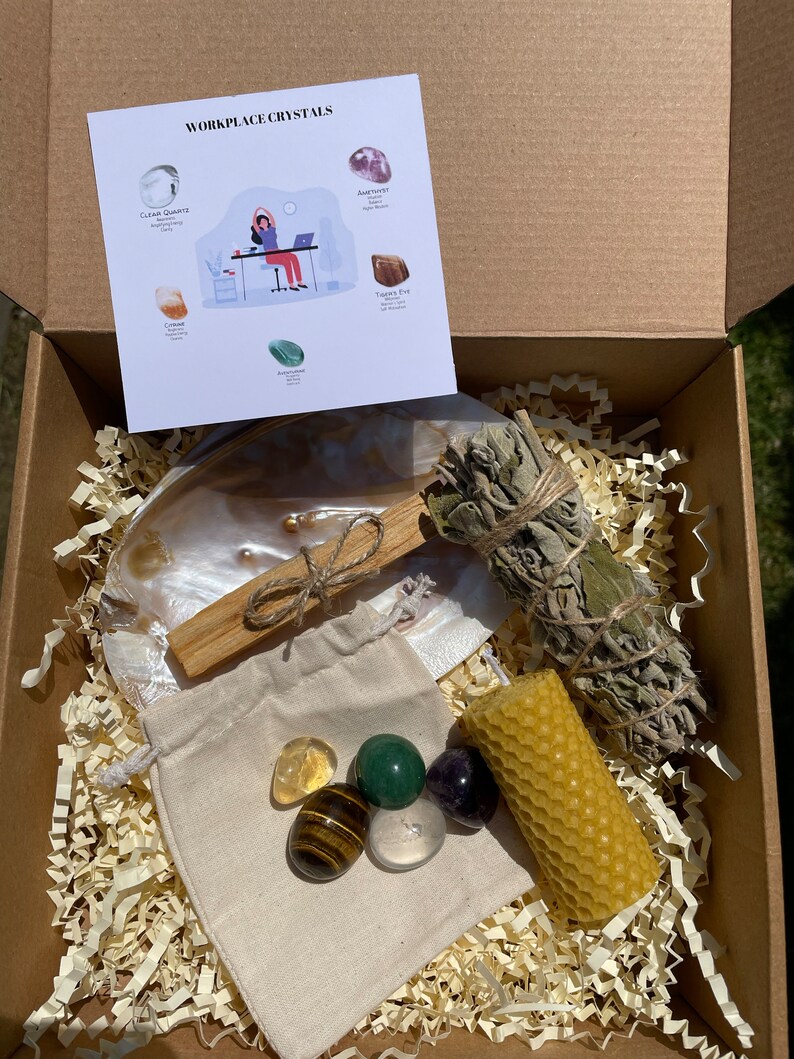 Arbetsplatskristallset, Arbetsplatshelande kit, Presentset för helande kristaller, Kristallset för arbetsbord, Arbetskristaller, Kit för arbetsenergiskydd bild 9