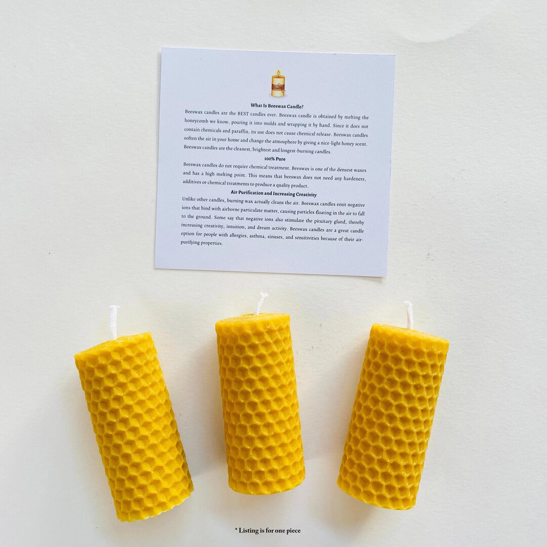 100% Pure Beeswax Candle, Hand Rolled, Unscented Candle, Honey Candle ...