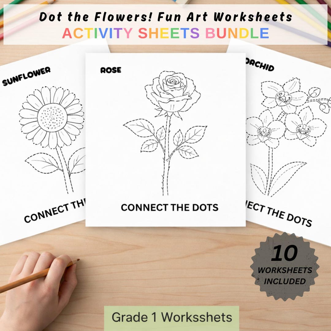 Connect the Flowers Dot to Dot Worksheets for Kids | Printable Flower ...