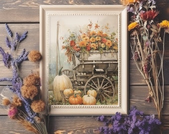 Halloween Wall Decor Printable Pumpkin Still Life Painting Rustic Fall ...