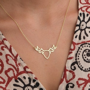 Reindeer Antler Necklace, Dainty Antler Necklace, Christmas Gift, Handmade Gold Necklace, Deer Head Necklace, Christmas Necklace