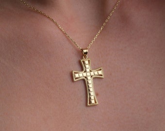 Pingente de cruz de ouro, colar de cruz de presente, colar de cruz moderno, colar de cruz delicado para mulheres, presente de Natal, colar de Natal