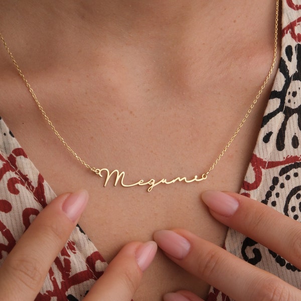 Collar personalizado con nombre de oro macizo de 14K, collar con nombre personalizado, regalo perfecto para ella, regalo para mamá, regalo del Día de las Madres, regalo para la abuela