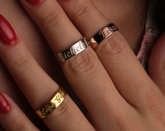 Personalized Name Ring, Custom Name Date Engraved Ring Gift for Her/Him, Christmas Gift, Handmade Gold Name Ring, Christmas Gifts For Her