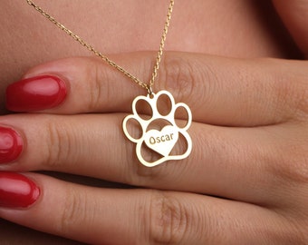 Benutzerdefinierte Pfote Name Halskette, personalisierte Pfote Goldkette, Geschenk für Tierliebhaber, Geschenk für sie, Haustier-Memorial-Geschenk, Hundemama-Halskette