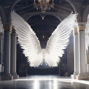 4x White Angelic Wings background, aspect ratio 16:9