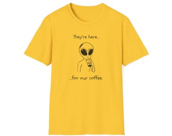 Unisex Alien Coffee Graphic T-Shirt, Funny Quirky Tee