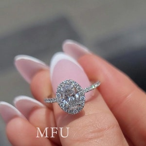 2 CT Oval Halo Moissanite Engagement Ring, Halo Ring, Oval Cut Moissanite Ring - Promise Ring - Wedding Ring , 14K White Gold Ring For Women