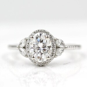 1.25 CT Oval Engagement Ring, Oval & Marquise moissanite Ring, 14K White Gold Wedding Ring, Anniversary Ring for Women, Promise Gold Ring