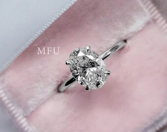 1.5CT Oval Moissanite Engagement Ring, 18k White Gold Hidden Halo Ring