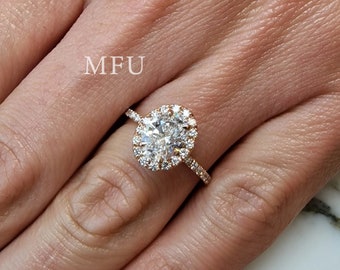 1ct Oval Halo Moissanite Engagement Ring, 14K Yellow Gold Promise Ring