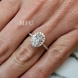 1 CT Oval Halo Moissanite Verlobungsring, Ovaler Halo-Ring, Moissanite im Ovalschliff, Versprechensring, Ehering, 14K Gelbgold Ring Frauen
